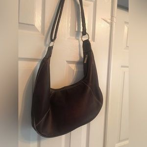 chocolate brown boat shaped leather purse